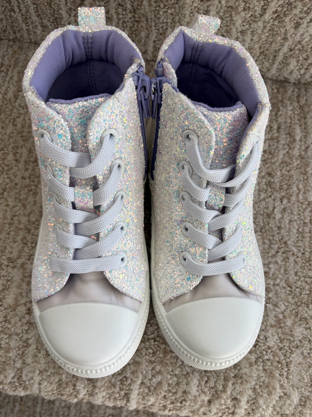 Little Girls Canvas Sneakers White Glitter Sequin High-Top Shoes. Size 11. - Picture 2 of 8
